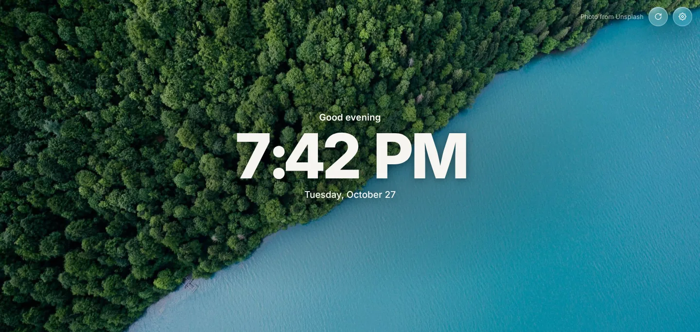 What a visitor sees: the clock on a photo, no widgets.