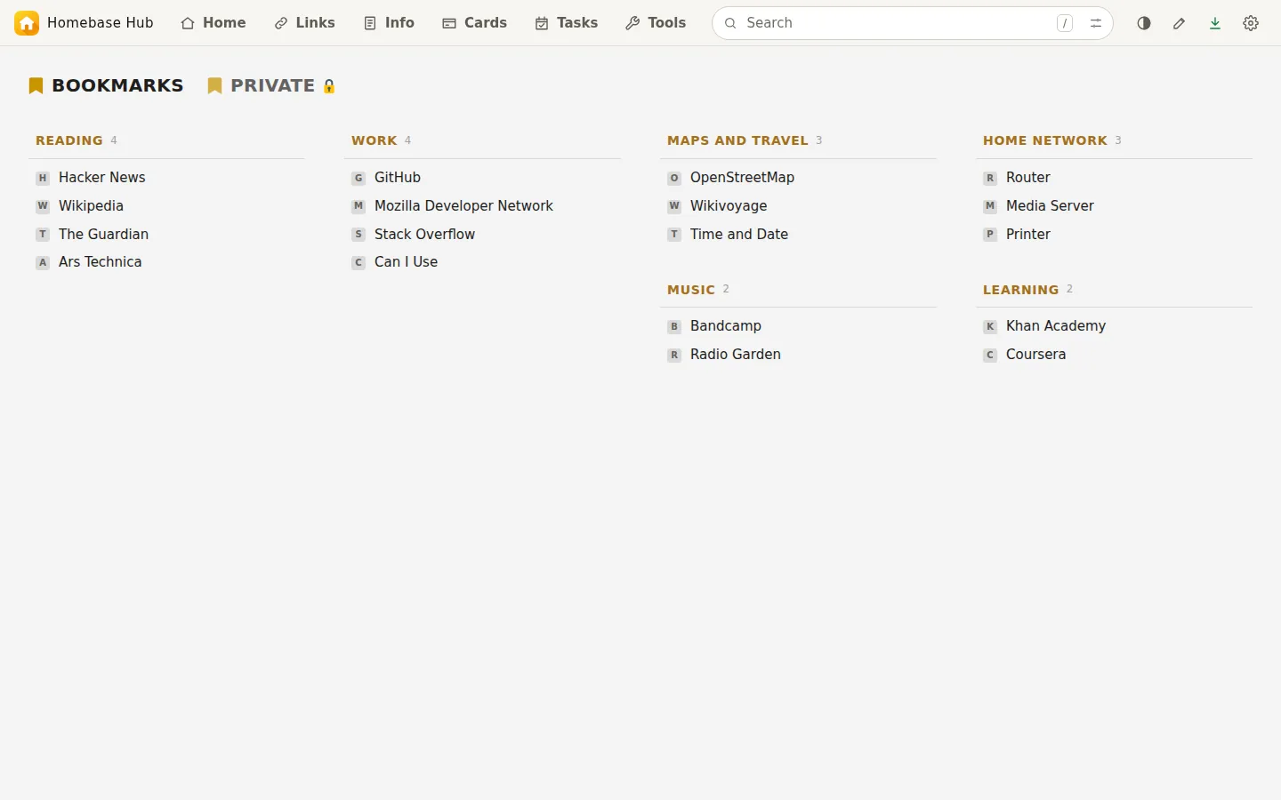 Links page in light mode