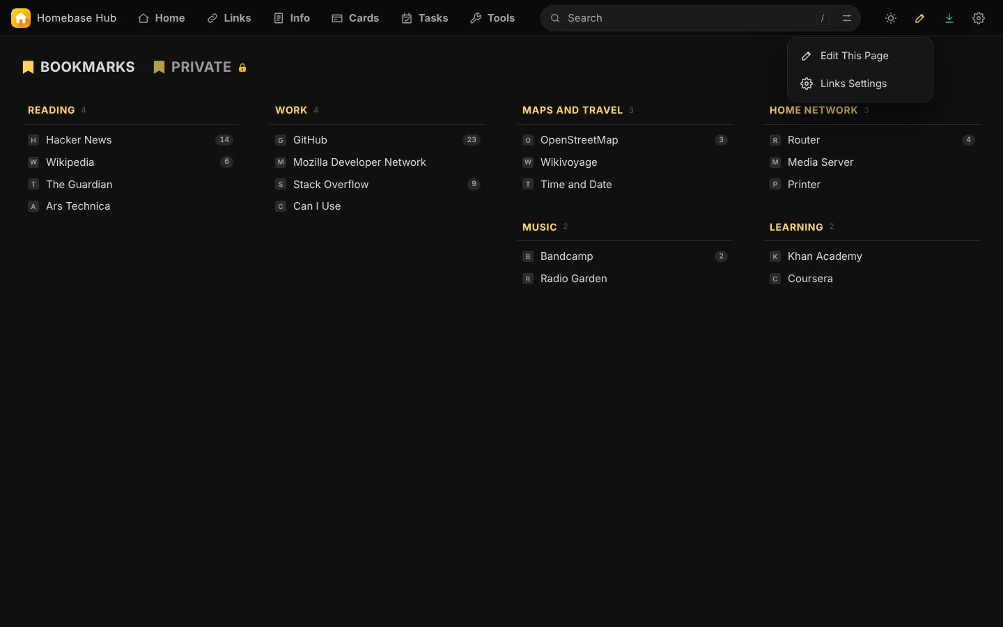The pencil: Edit This Page and Links Settings.