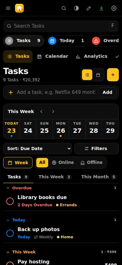 Tasks on a phone