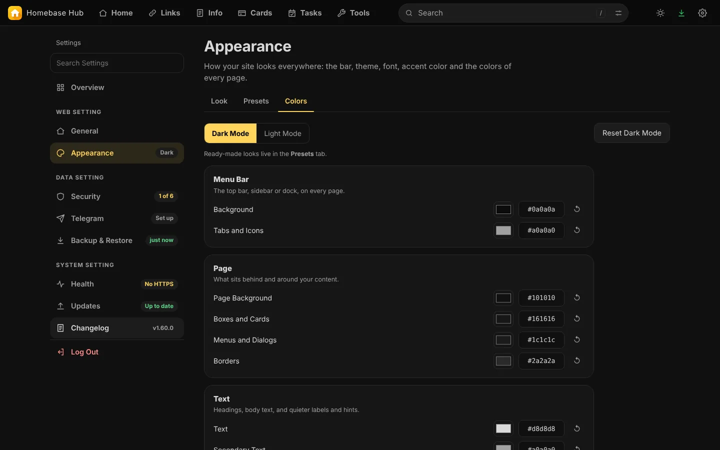 Appearance, Colors: every colour of the bar and pages.