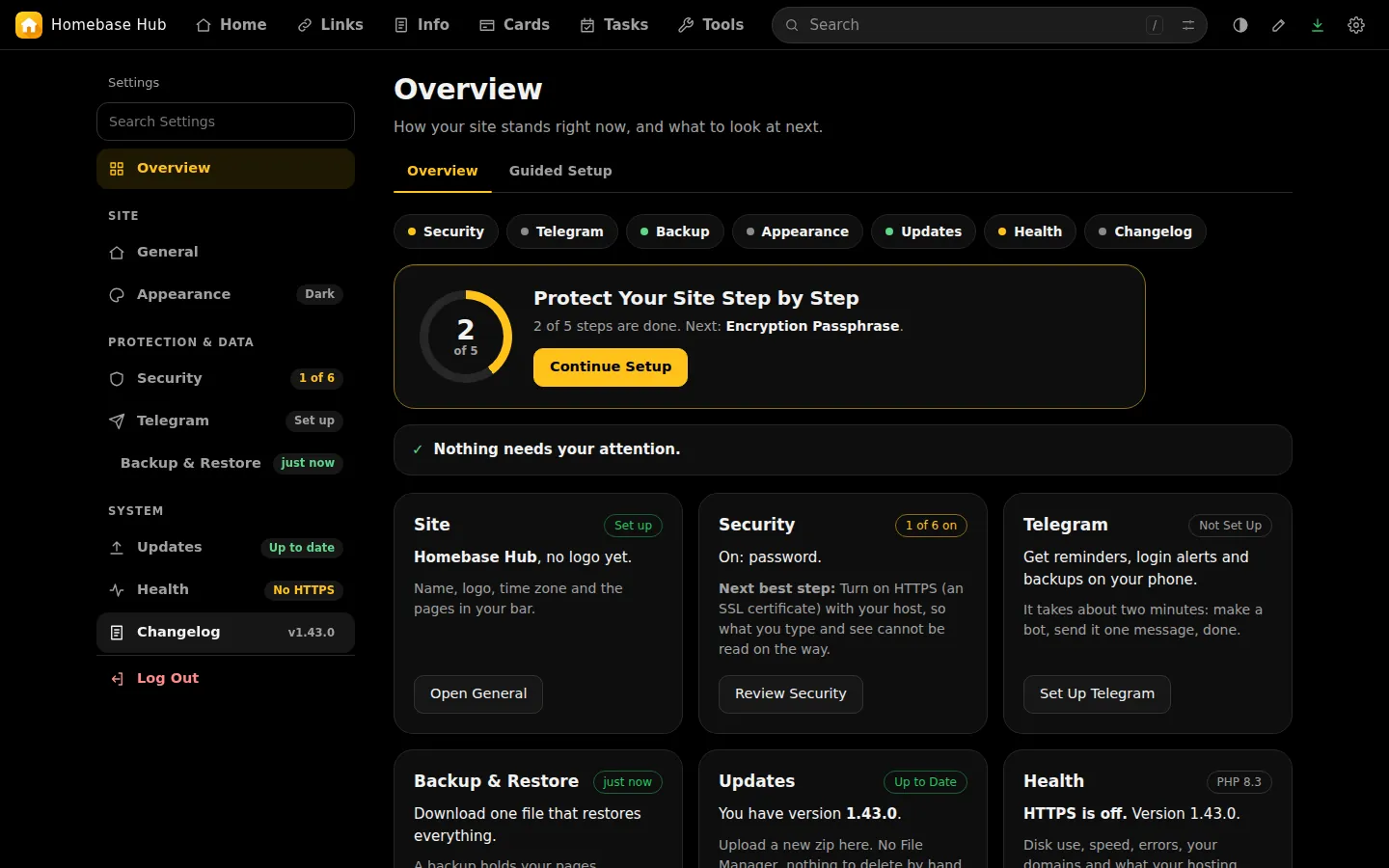 Settings overview