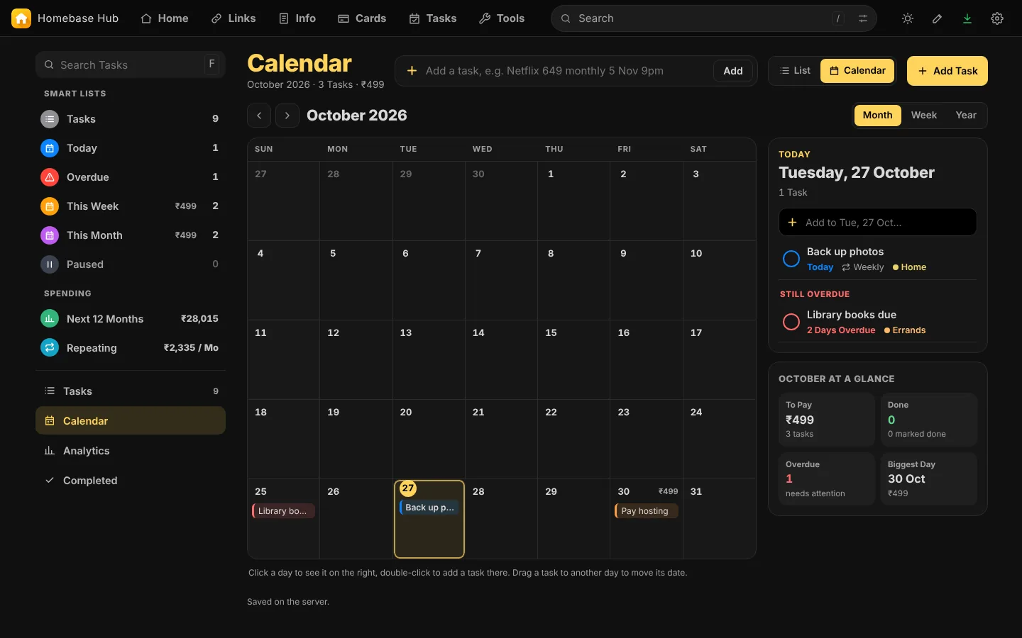The calendar.