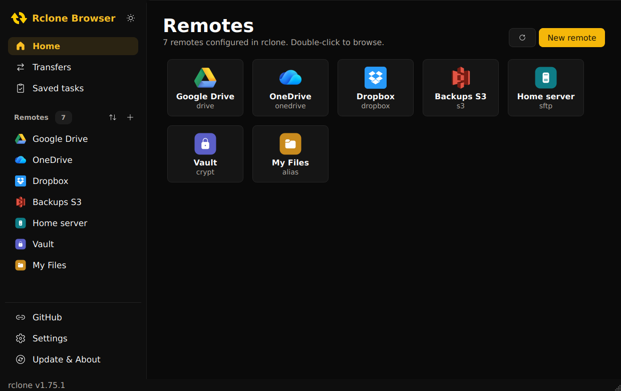 Home page with remote cards