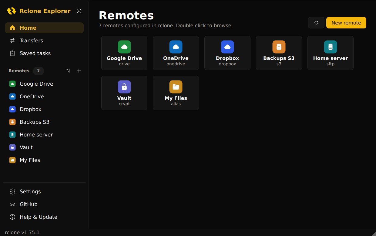 Home page with remote cards